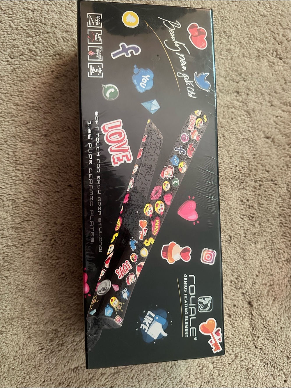 Ceramic Hair Straightener - Black with Colorful Emojis